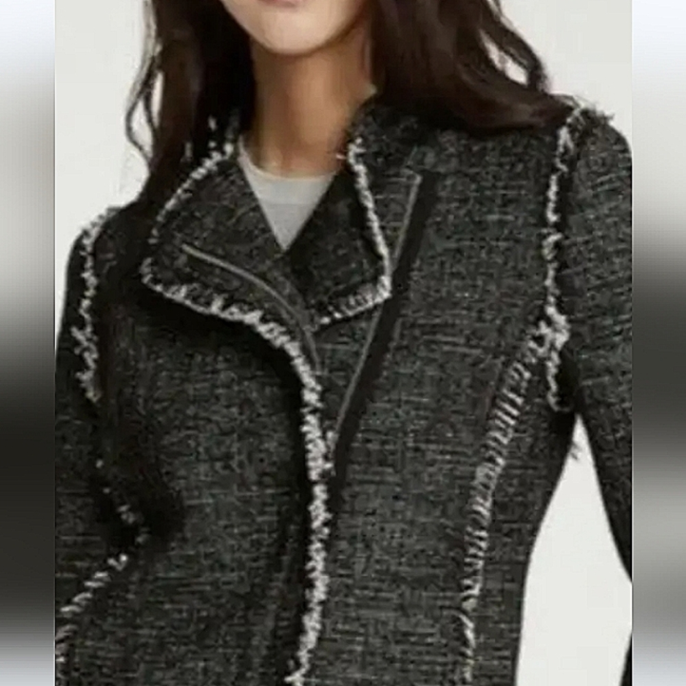 Ann Taylor Black and White Tweed Moto Jacket/ fringed! NWT!